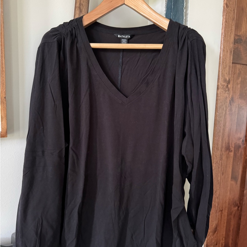 Athleta Outbound Top 3X Black Ruched V Neck Long Sleeve Plus Size